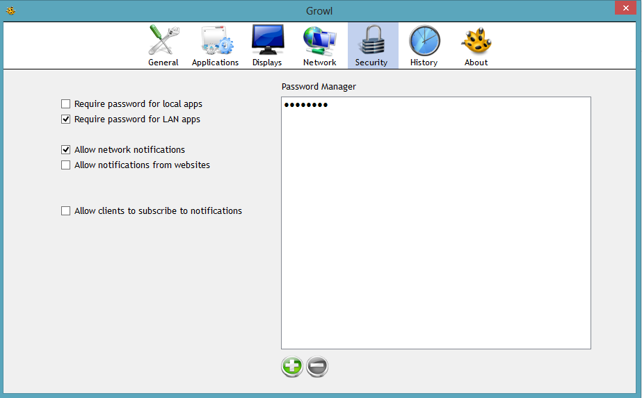 Growl Security Settings