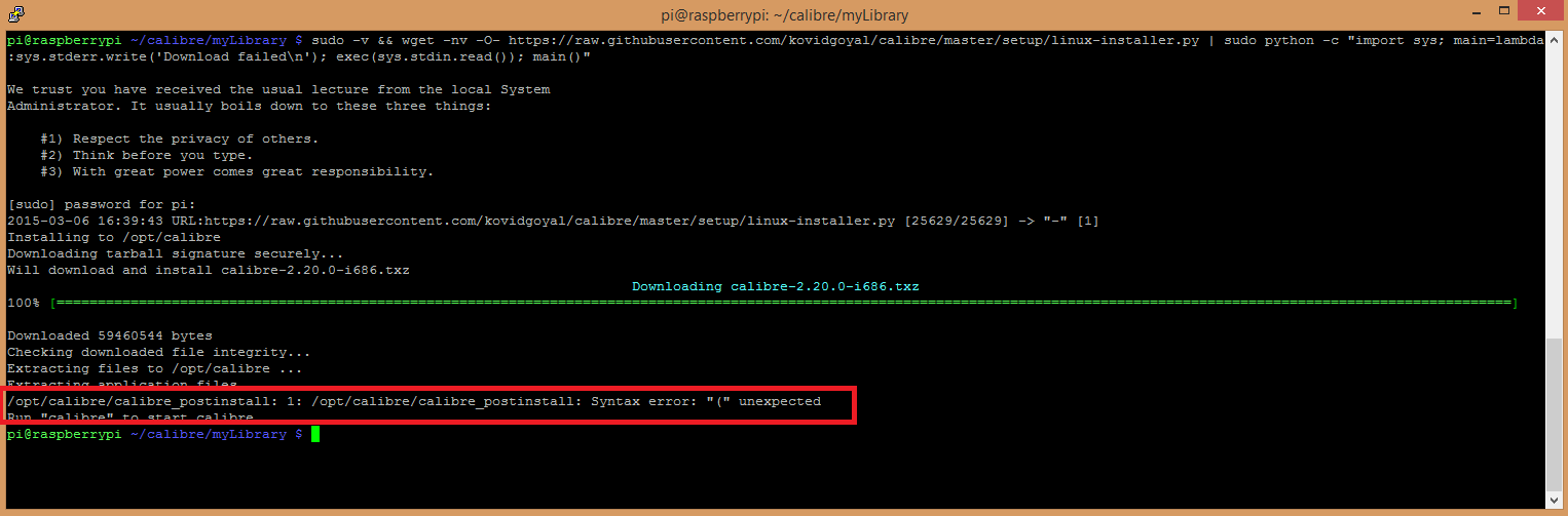 Calibre installation error