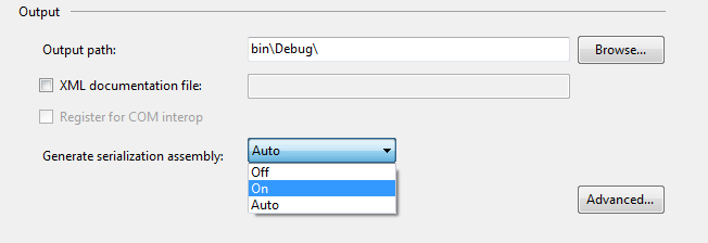 Turn on Generate Serialization Assembly setting