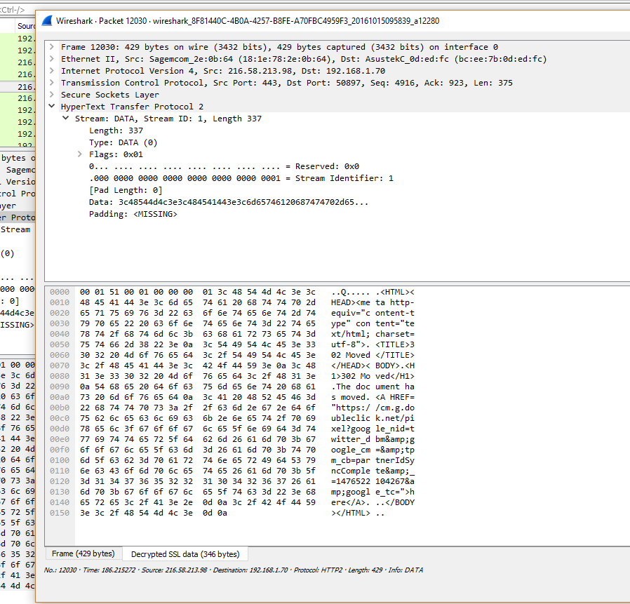 WireShark HTTP/2 capture