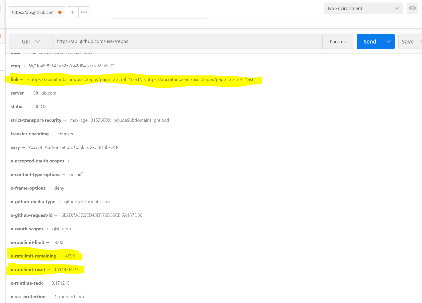 GitHub response headers in Postman