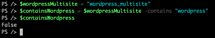 Screenshot of Powershell script showing Contains operator results with substring