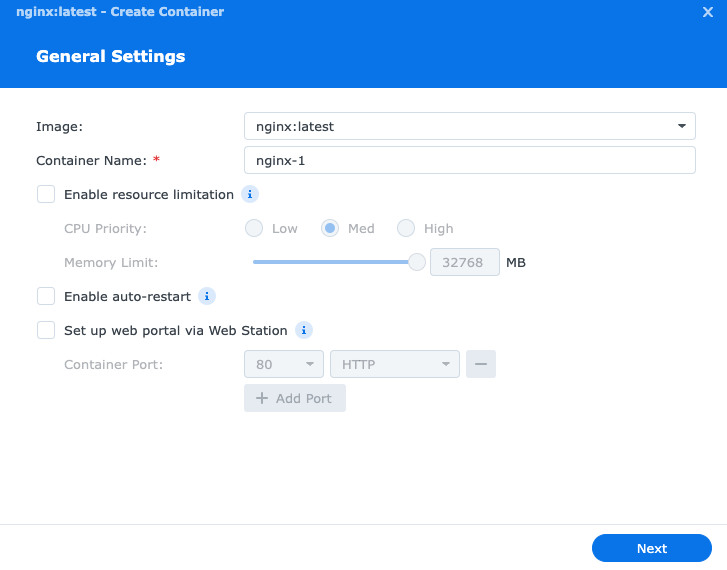 General settings while running a container