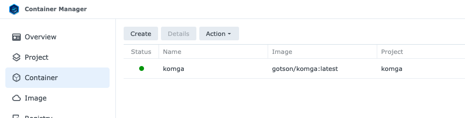 Komga container in running status