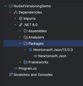 Screenshot of the project setup with a NuGet package added