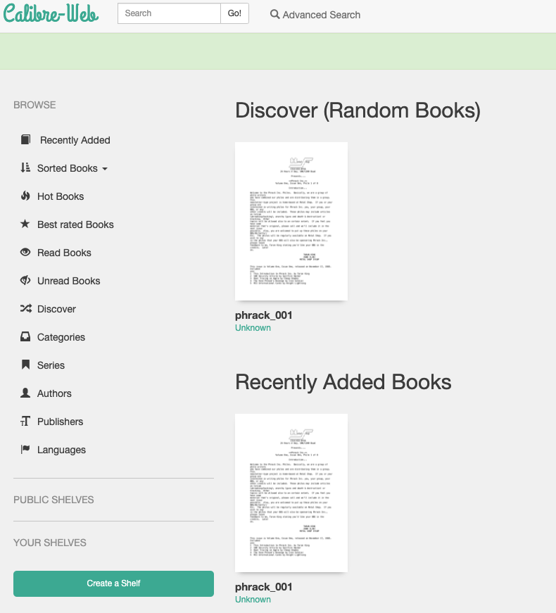 Calibre-web front page
