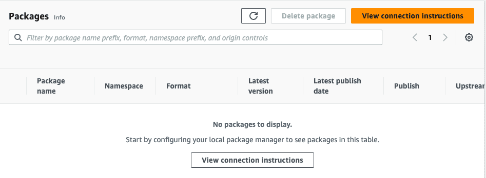 Screenshot showing the packages list and View connection instructions button.