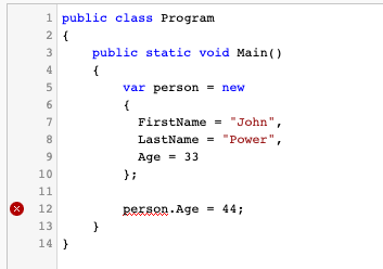 IDE showing error when assigning value to property
