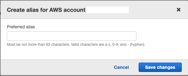 Create alias for account dialog is shown