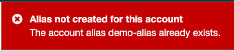 Error message box saying alias not created because it already exists