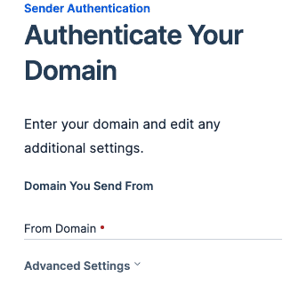 Authenticate Your Domain page asking for the domain to authenticate