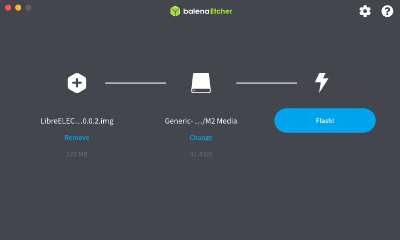 balenaEtcher showing the Flash! button highlighted