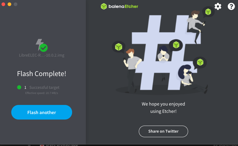 balenaEtcher showing Flash Complete! message