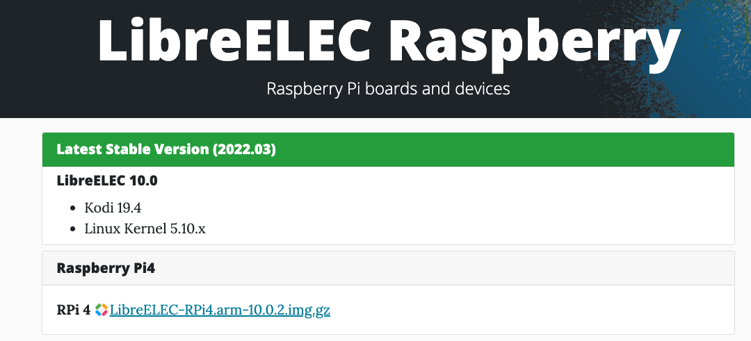 LibreELEC RAspberry Pi download page