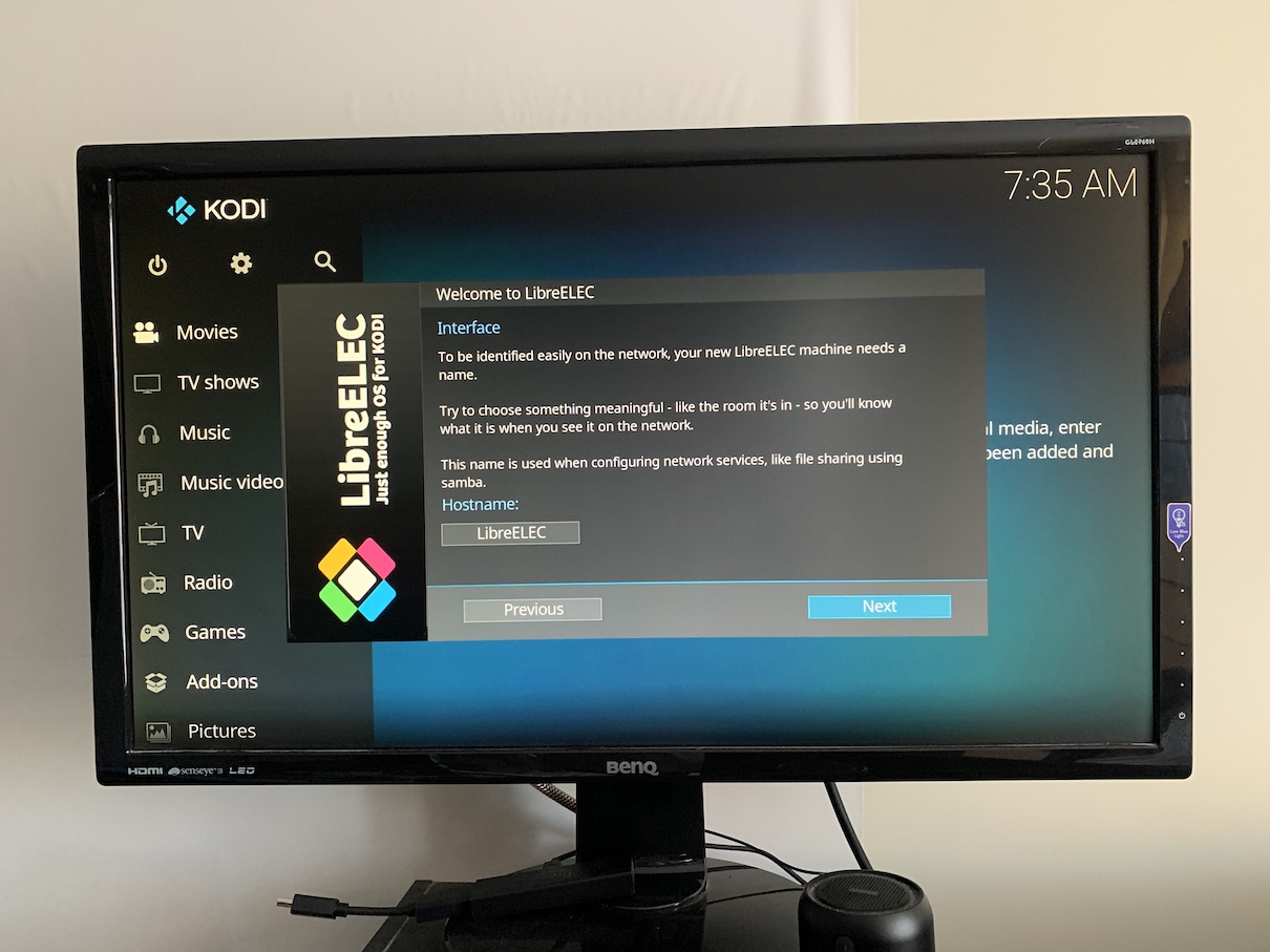 LibreELEC showing the default hostname