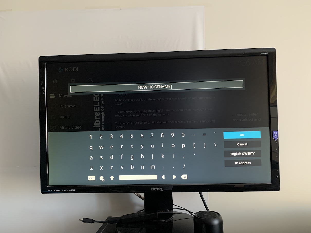 Input screen for the new hostname