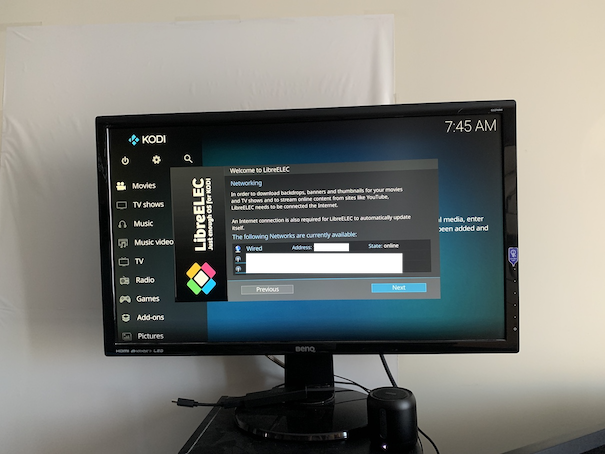LibreELEC showing the selected and available networks