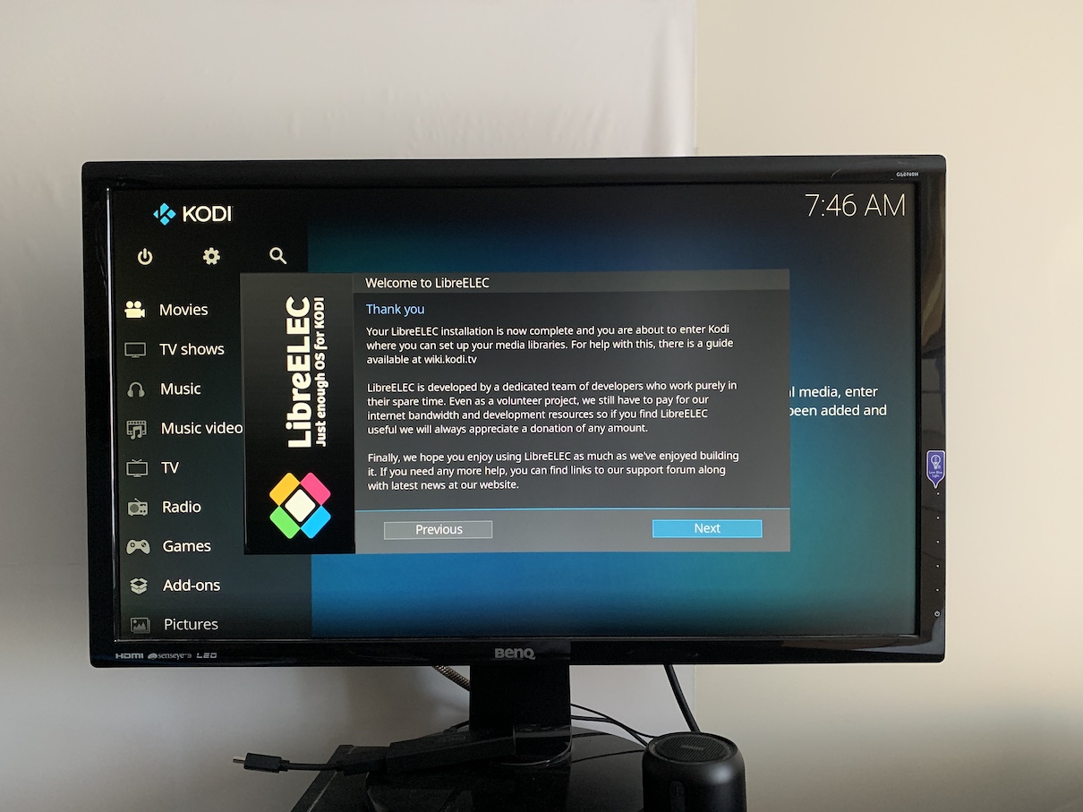 LibreELEC showing the setup completion screen
