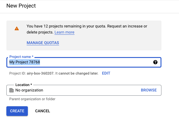 Enter a Project Name