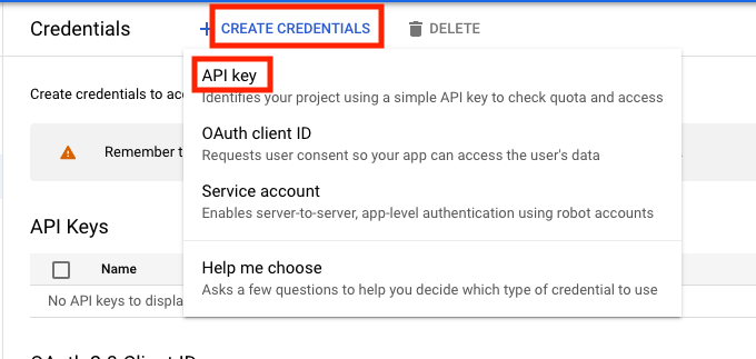 Create API key