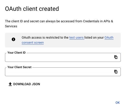Write down OAuth client ID and secret