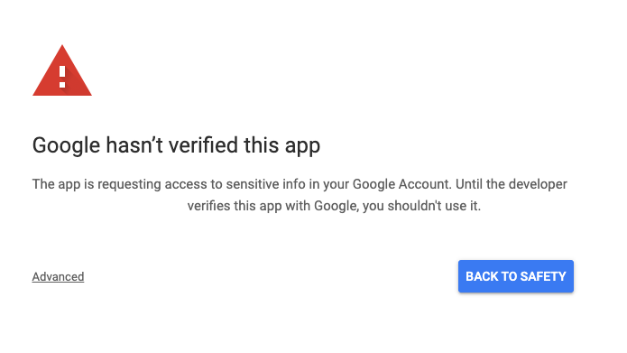 "Google hasn't verified this app" warning