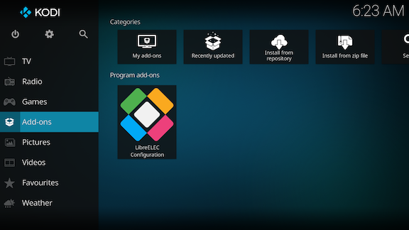 Kodi add-ons screen
