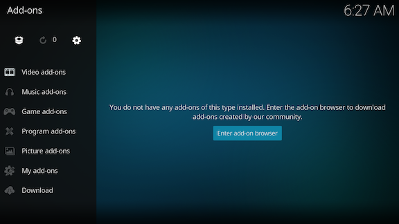 Add-ons showing the menu
