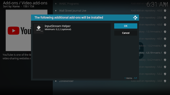 Dialog box asking to install additional add-ons
