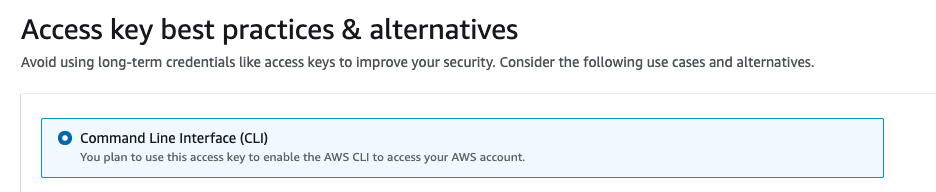 Command Line Interface (CLI) is selected as the intended use for the key