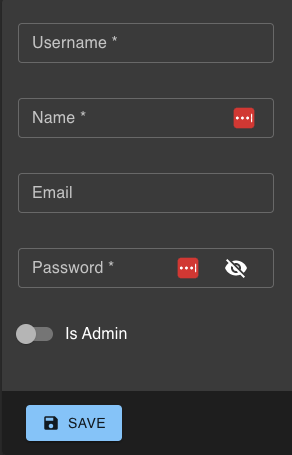 New user creation screen