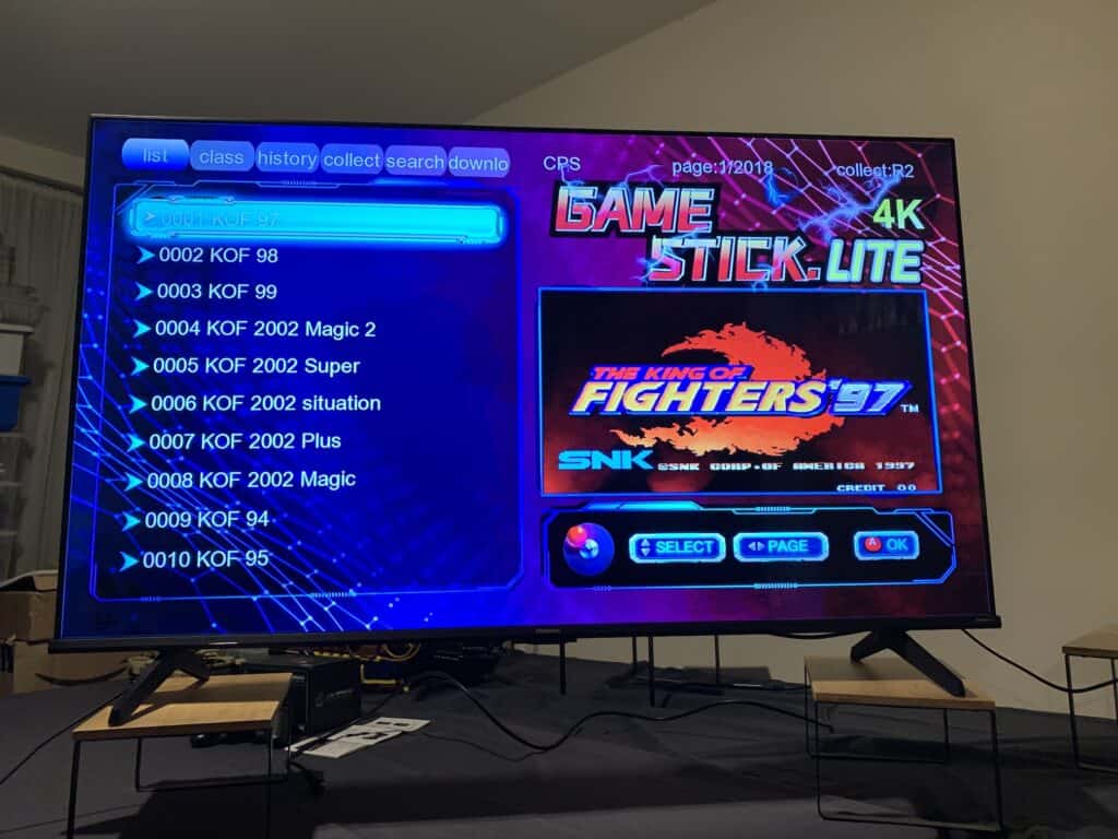 Retro gaming console showing the list of installed games