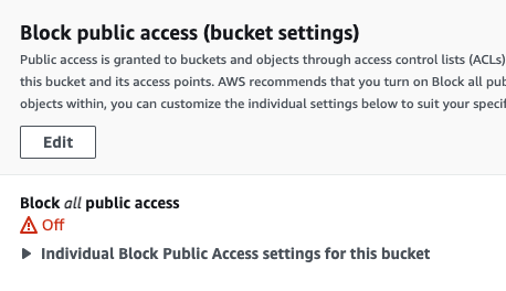 Block public access settings turned off