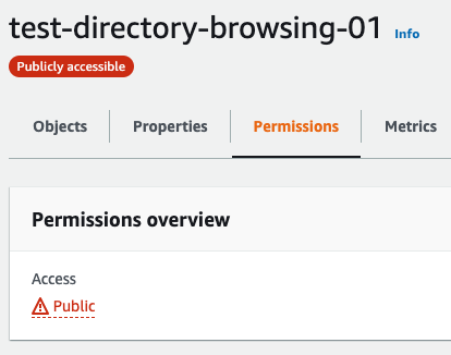 Bucket permissions showing public access