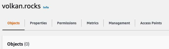 S3 bucket page showing all the tabs