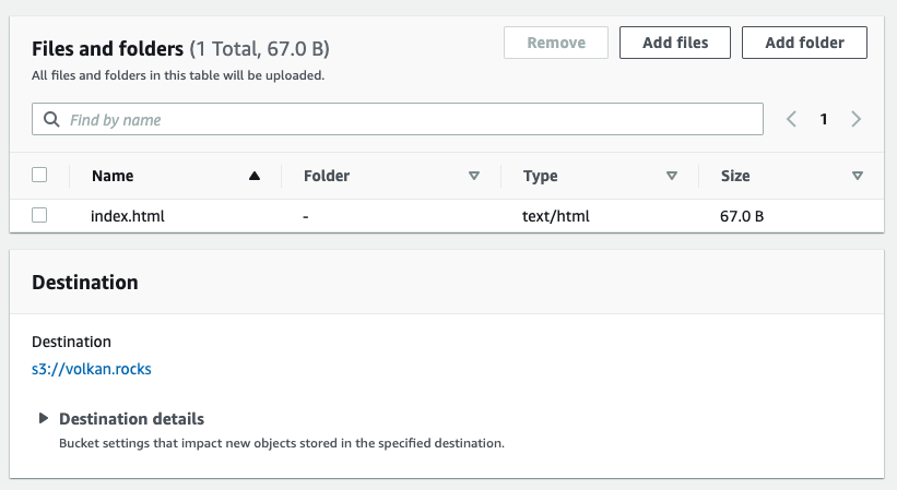 index.html file selected as the file to upload