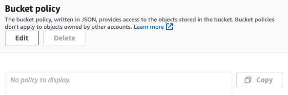 Bucket policy settings showing the Edit button