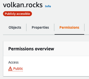 Bucket permissions showing it's publicly accessible
