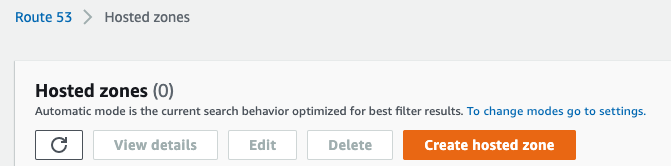 Route 53 hosted zones page