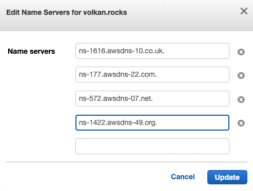 Name server settings in registered domain settings