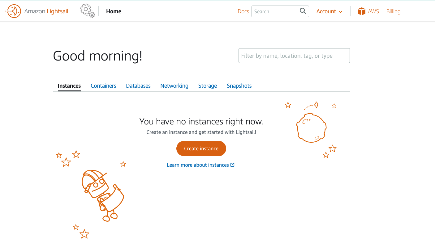 Amazon Lightsail dashboard