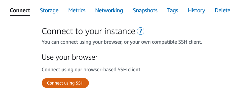 Connect using SSH button