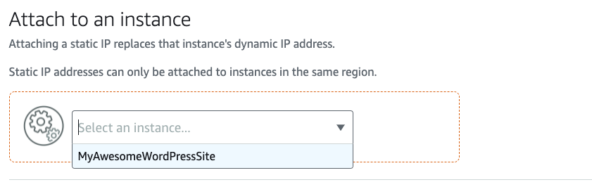 Select instance to attach IP