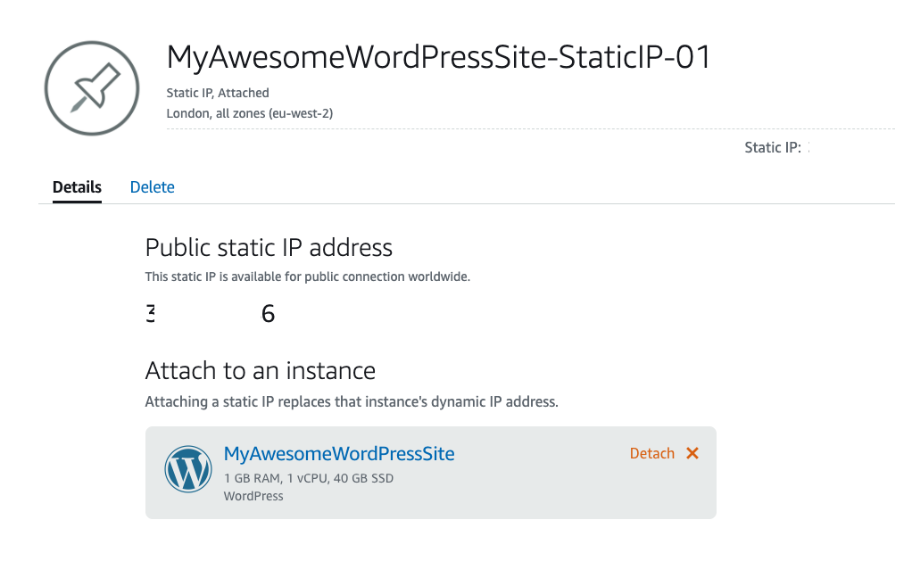 Static IP attached to the instance