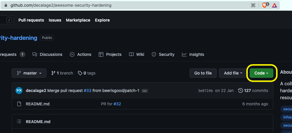 Repository page showing Code button