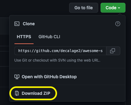 A dialog box is displayed after clicking the Code button, showing the Download ZIP button.