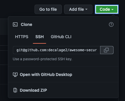 Code button clicked and dialog showing SSH tab