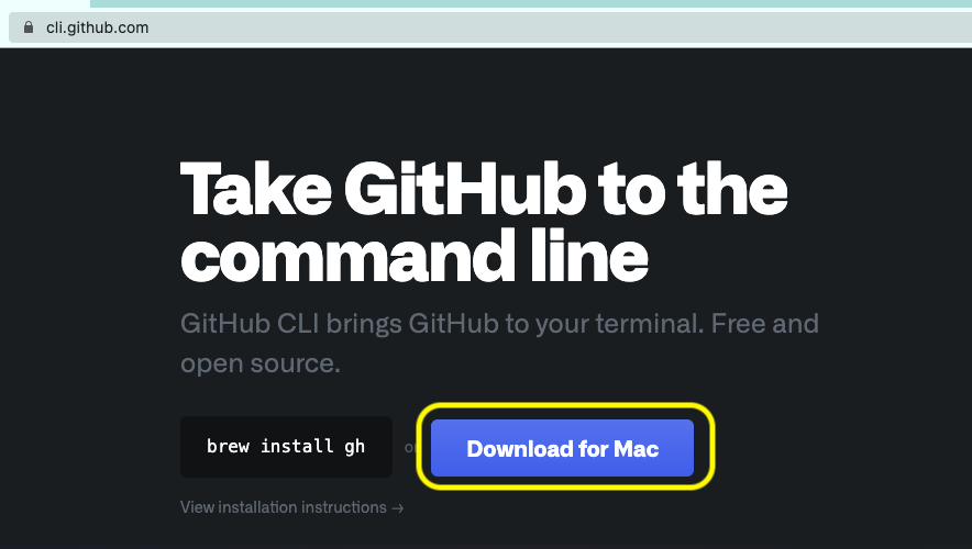 Landing page of GitHub CLI