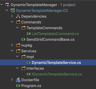 Rider IDE project structure showing all the classes and folders in the solution