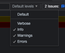Default debug levels dropdown opened showing all levels selected except Verbose